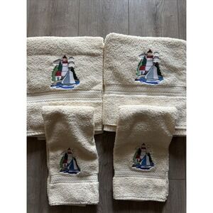 Vintage Cannon Royal Family Bath Towels 4 Pc Set‎ Lighthouse Perfect Condition